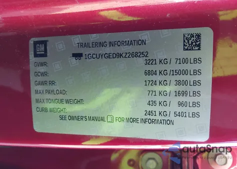 2019 Chevrolet Silverado 1500 Ltz z USA, uszkodzony, nr VIN 1GCUYGED9KZ268252